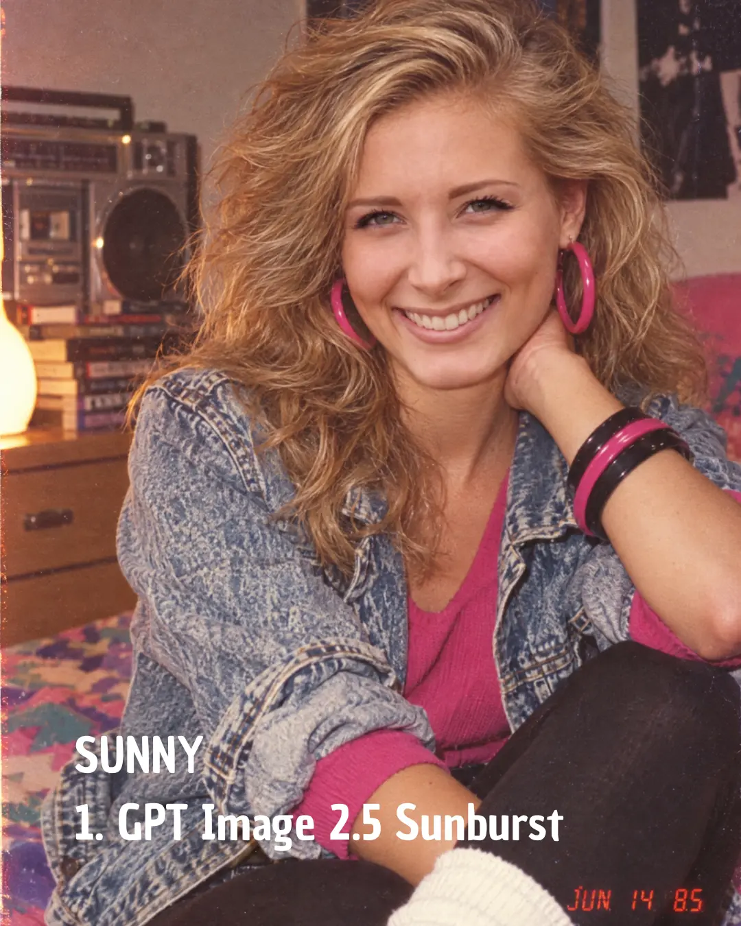 AI-generated 1985-style portrait by GPT Image 2.5 Sunburst with a warm, sun-drenched glow