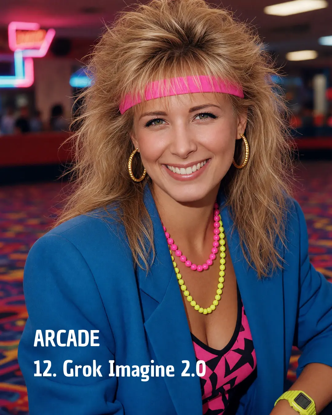 AI-generated 1985-style portrait by Grok Imagine 2.0 with a retro-tech, game-room aesthetic
