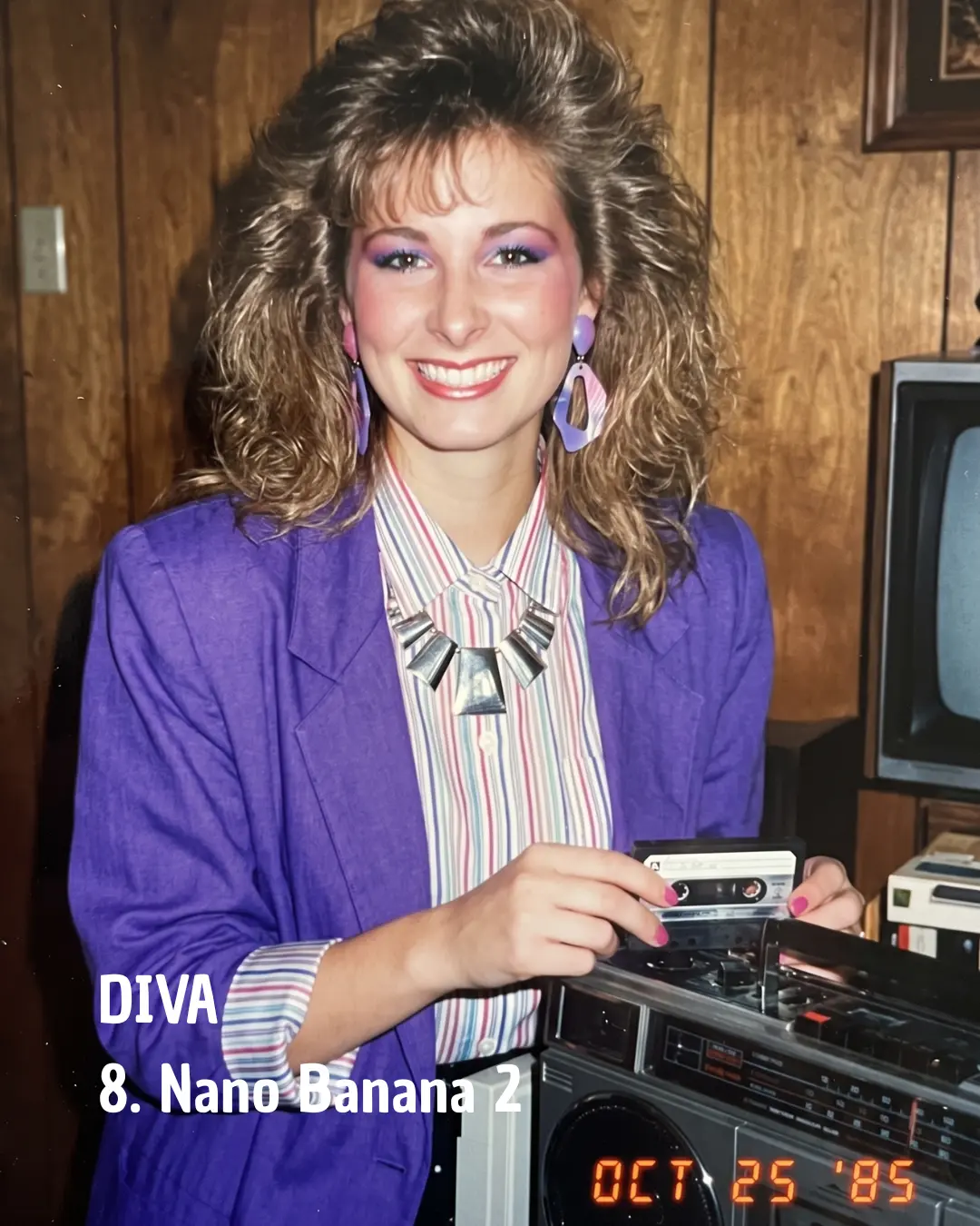 AI-generated 1985-style portrait by Nano Banana 2 with confident, glamour-shot styling